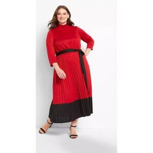 Lane Bryant color Block Pleated Hacci Midi Dress, Haute Red, NWOT, 18/20